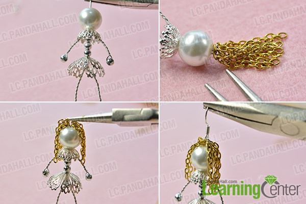 Finish the lovely pearl doll earrings