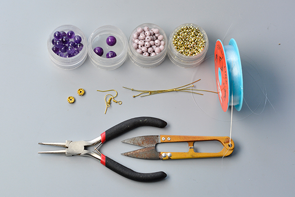 supplies in DIY the purple rhombus glass bead drop earrings