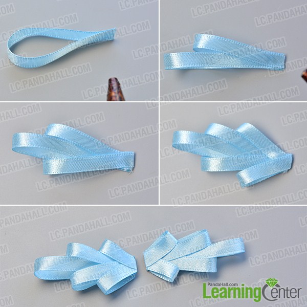 make the first part of the pink and blue ribbon bow hair clip