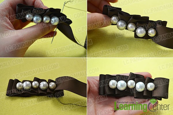 How to Make Easy Brown Ribbon Hair Clips with Pearls 2