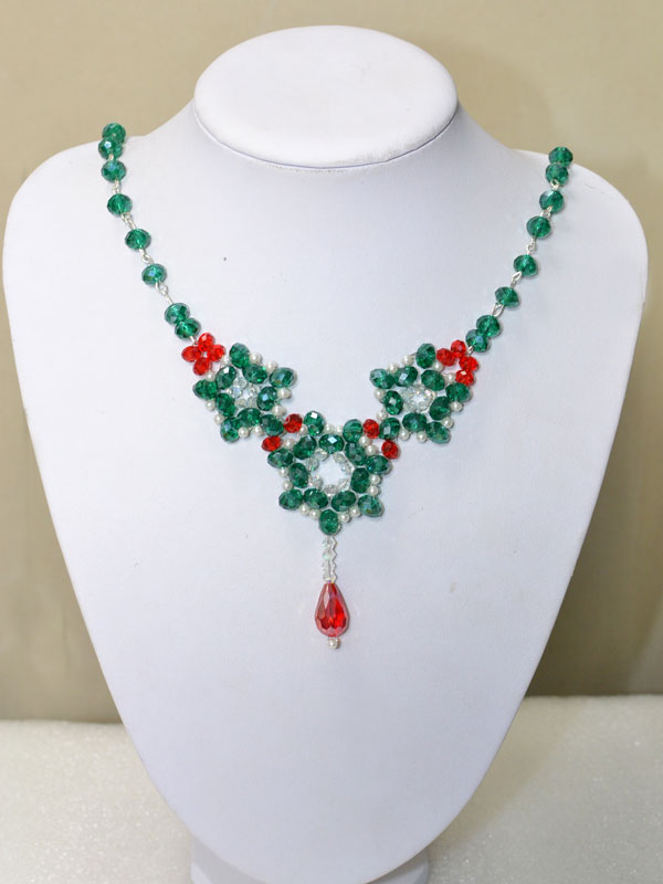 I just can't wait to show off this green and red glass beaded statement necklace with drop!! It's so beautiful!