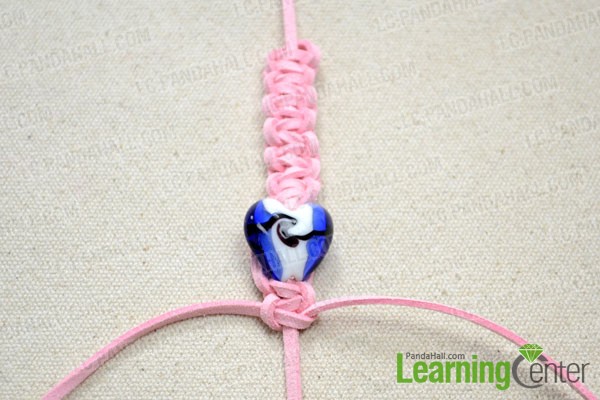 String one blue heart lampwork bead