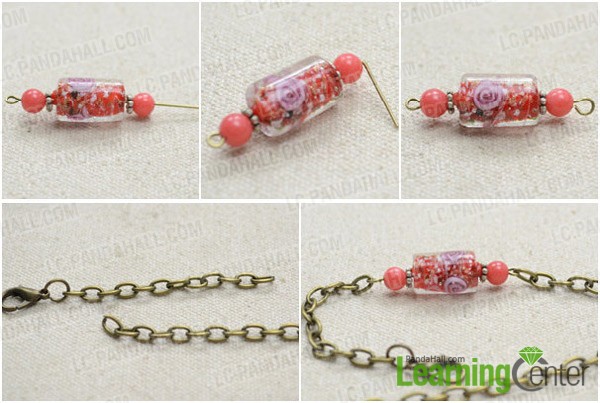 Step 1: Insert lampwork bead link into chain