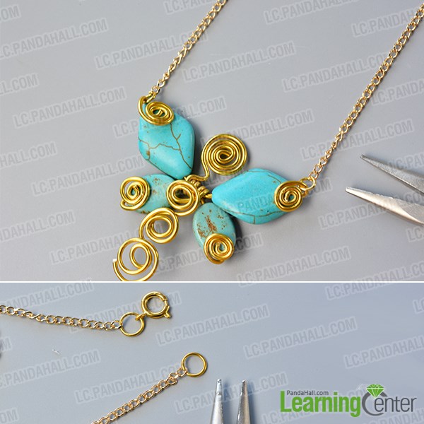 Finish the turquoise butterfly pendant necklace