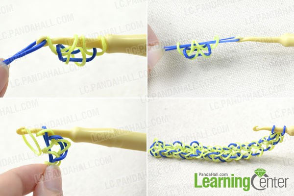 Make the heart shape rubber band bracelets with crochet hook
