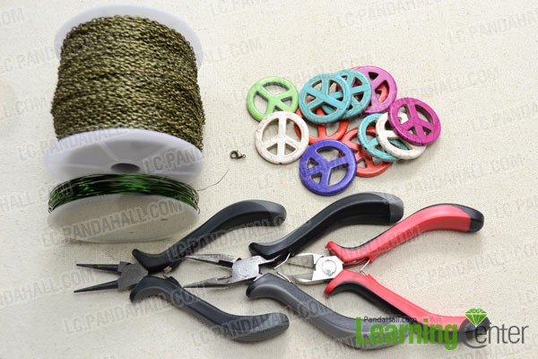 Supplies needed for making the peace sign necklace