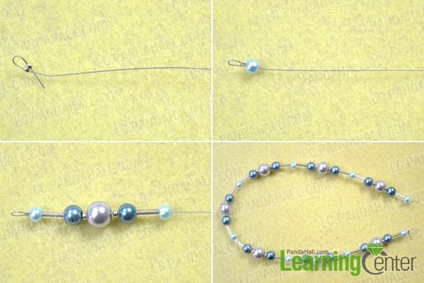 String the first strand for making triple strand pearl necklace