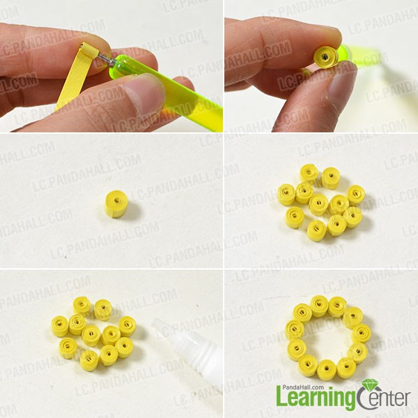 Roll yellow paper quilling beads