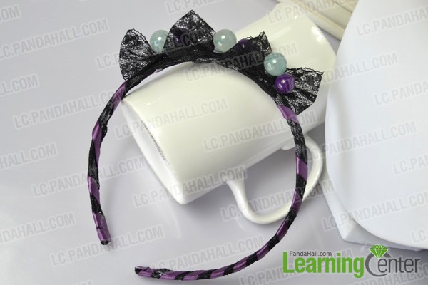 finished black lace bow headband