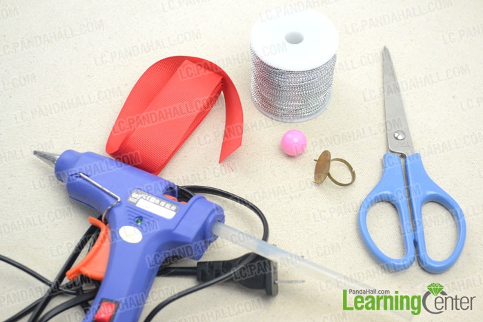 materials needed for making a ribbon bow ring 