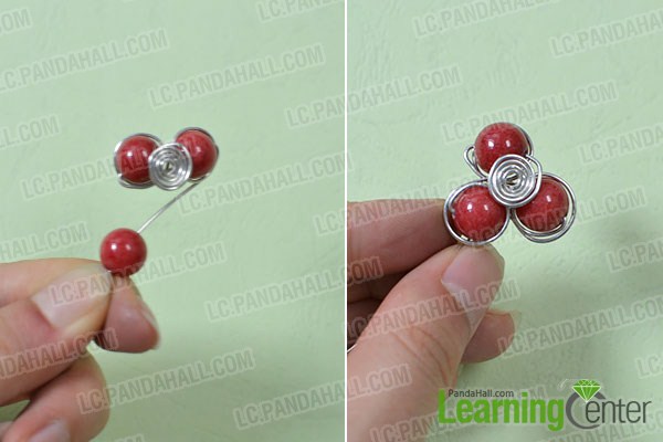 thread a third jade bead to copper wire and fix them together