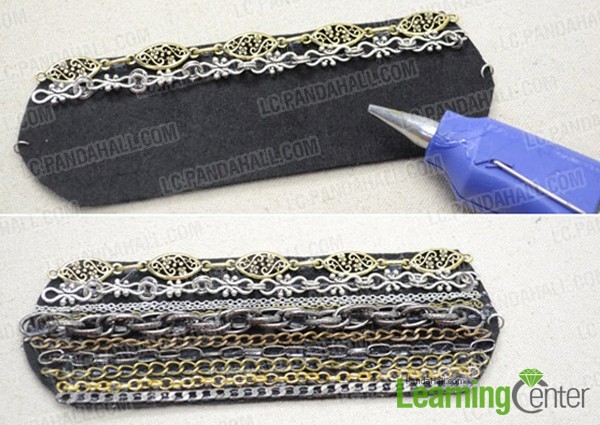 glue chains onto the fabric strip