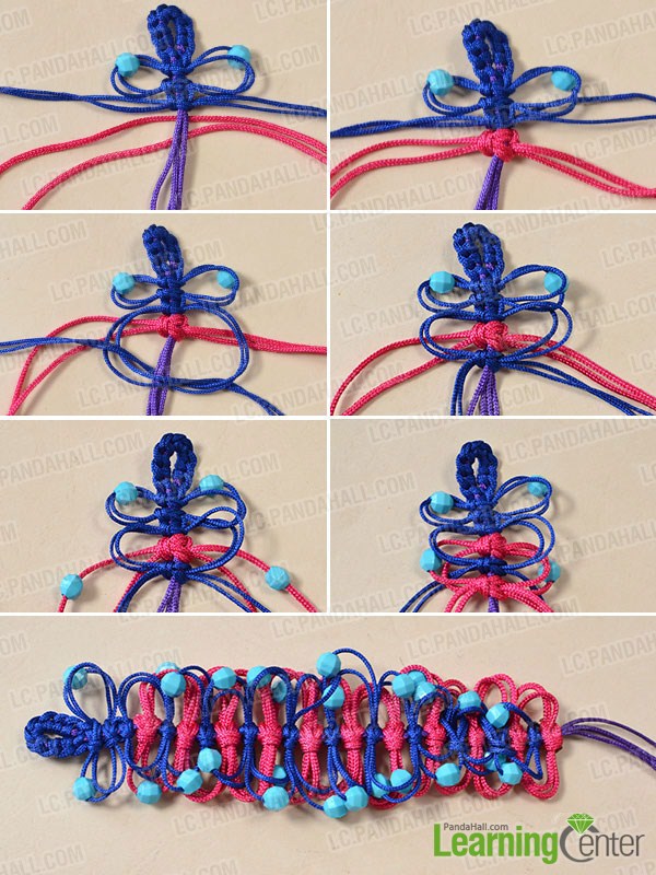 make the main part of the blue and red thread bracelet