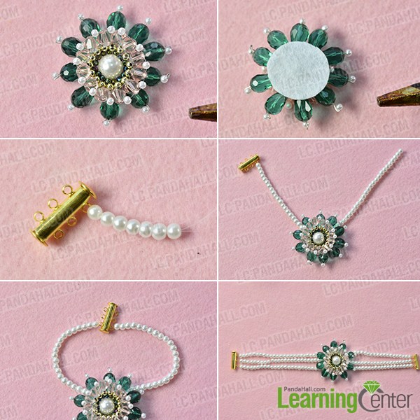 make the rest part of the handmade three-strand white pearl bracelet