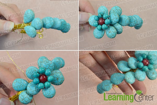 How to Make a Turquoise Beaded Daisy Flower Wire Cuff Bracelet 5