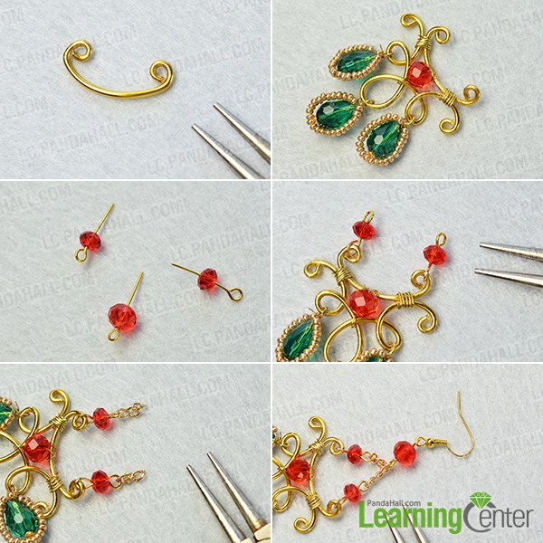 make the rest part of the golden wire wrapped and glass bead earrings