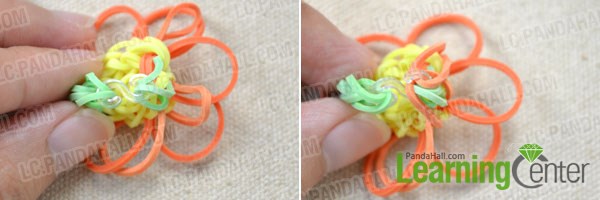 making sunflower rubber band rings with loom