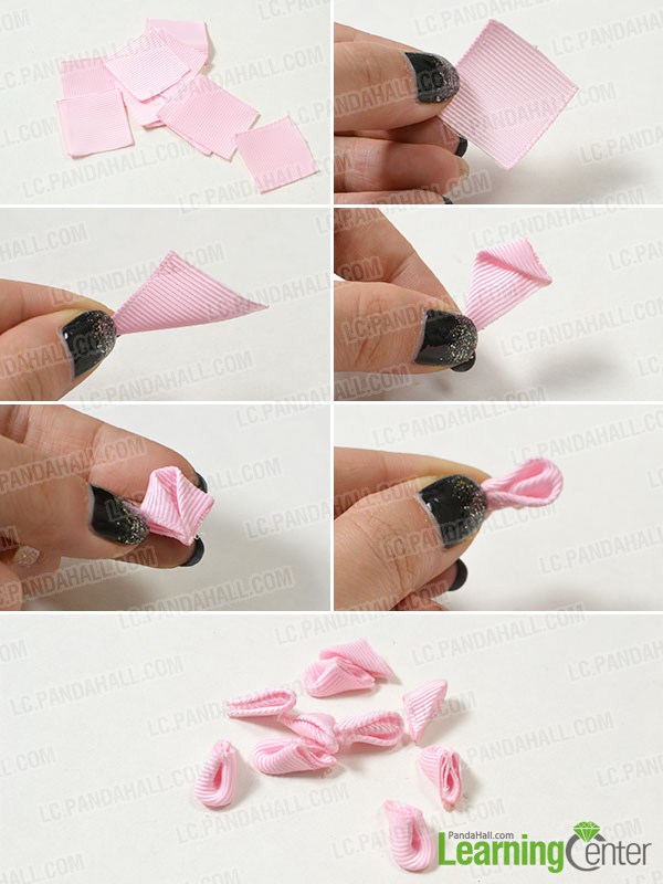 make the first part of the pink ribbon flower hair barrette
