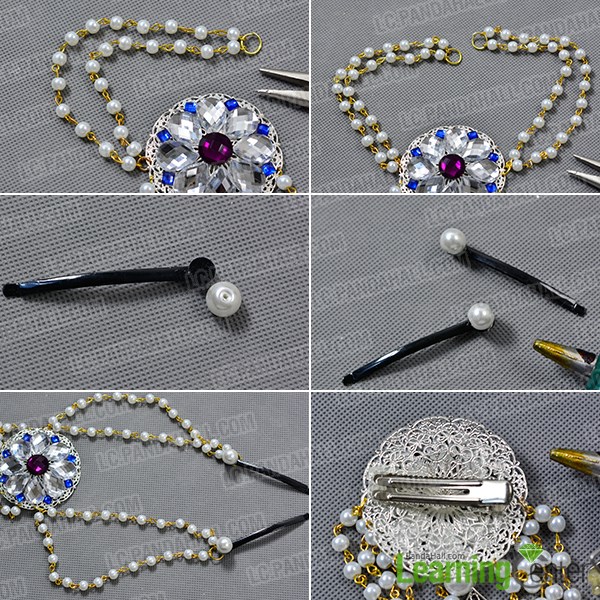 Finish the pearl and rhinestone pendent hair piece