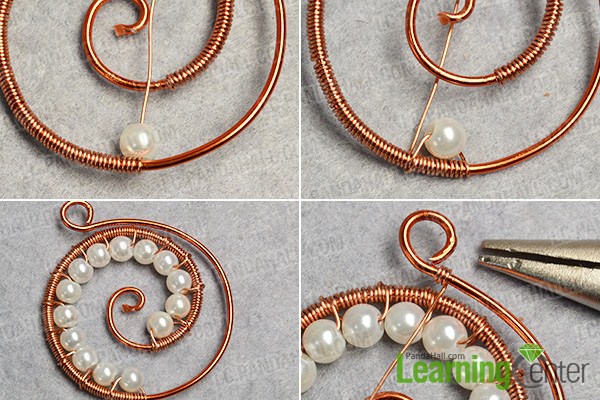 Wire wrapped pendant with faux pearl beads