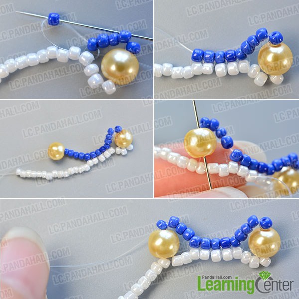 make the second part of the blue seed bead stitch wide bracelet