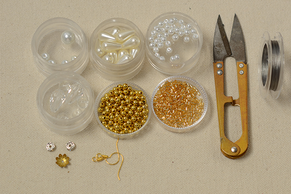 Supplies in making the pearl chandelier earrings with glass drop: