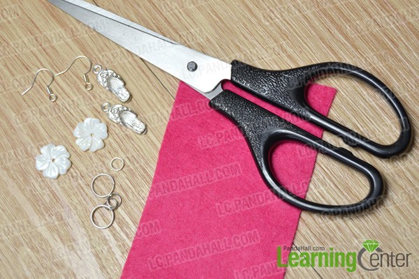 materials and tools for making felt flower earrings
