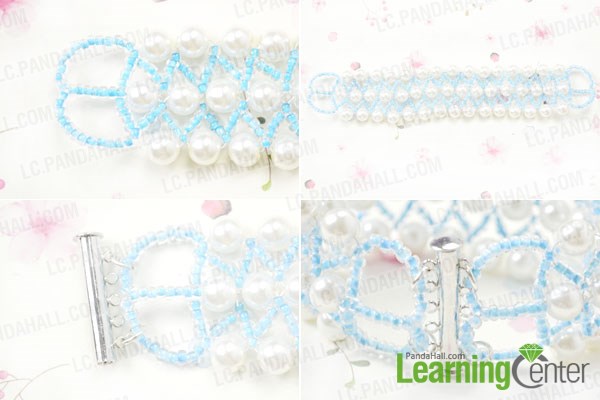 Finish making a pearl wedding cuff bracelet