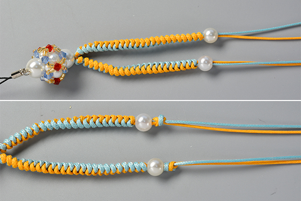 Step 6: Decorate the knitting threads with pearl beads
