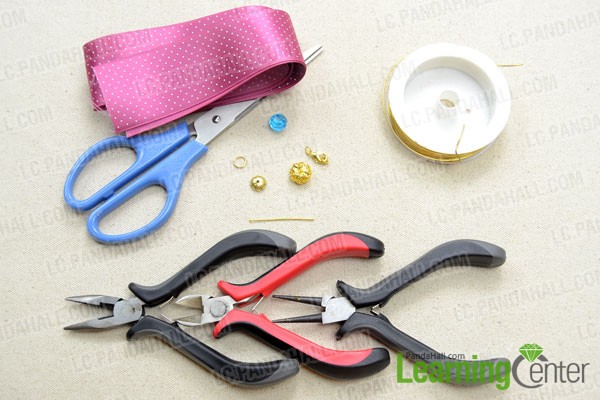 Supplies needed for making the braided ribbon bracelet