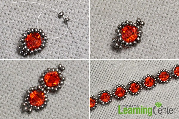 make the first part of the red glass bead bracelet