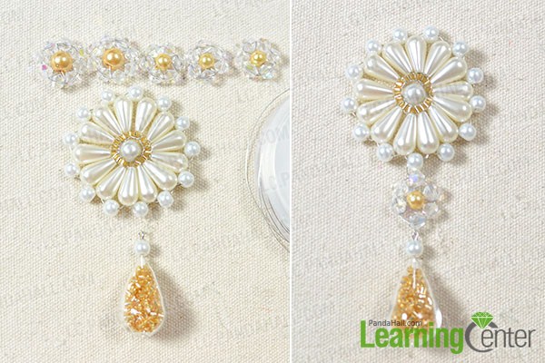 link a glass bead flower to the bead pendant and hang them under the pearl bead flower