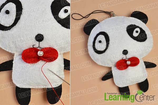 make a red bow and add it to the felt panda 