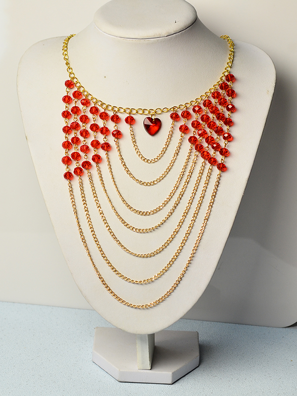 Now, you can see the final look of the red glass beads multi strands chain necklace: