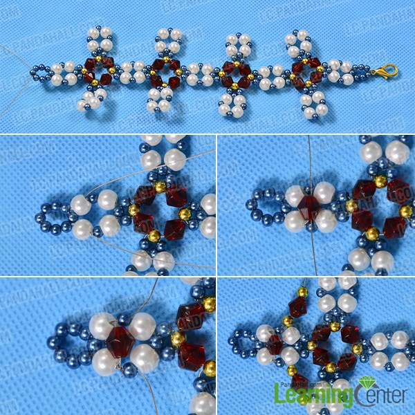 make the third part of the red square beaded flower bracelet