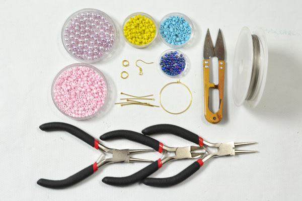 Supplies in this multi color hoop earrings DIY: