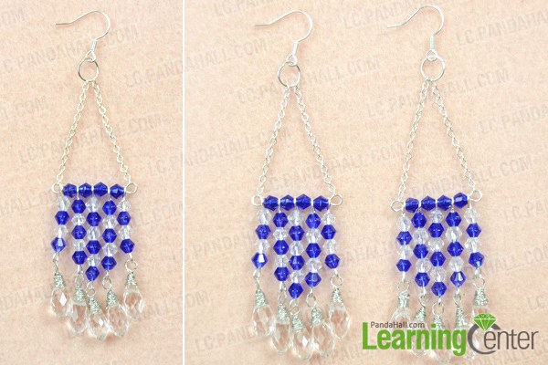 finish making blue crystal earrings