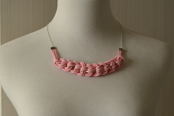 final look of the pink suede cord braided necklace