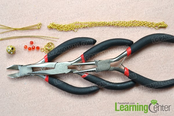 Materials needed in long chain tassel earrings tutorial