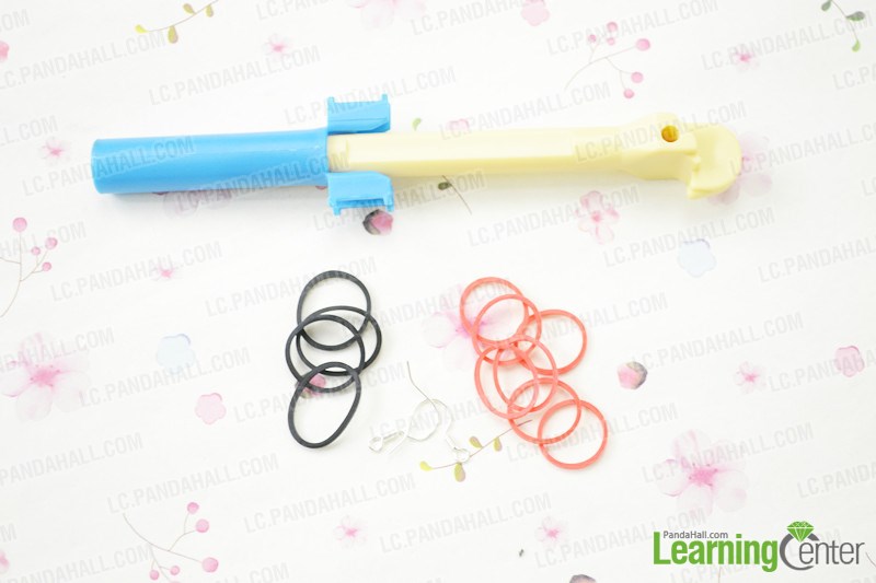 Materials needed in looming rubber band earrings