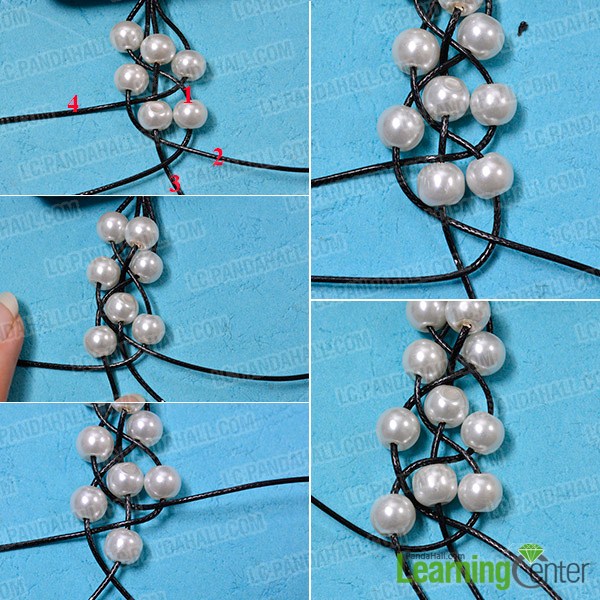 make the second part of the leather cord braided pearl bracelet