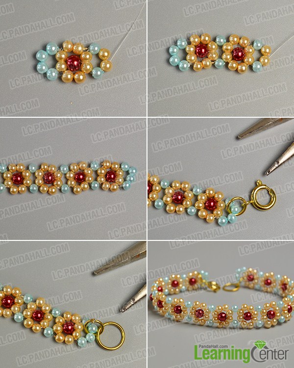 make the second part of the yellow pearl bead flower bracelet