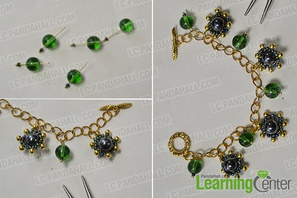 combine bead flower with twisted chain and add beads 2