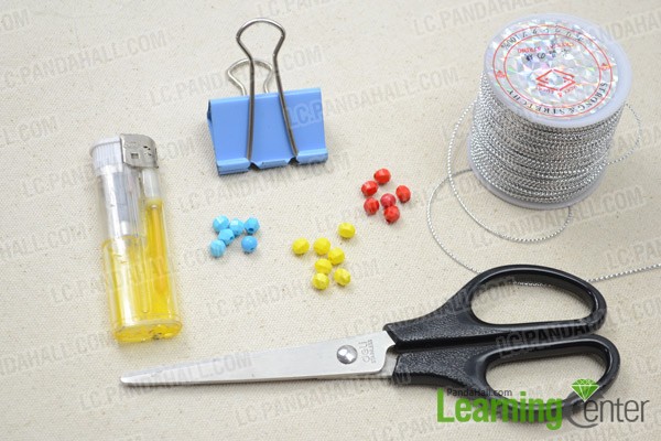 Necessities for making square knot macramé bracelet with beads