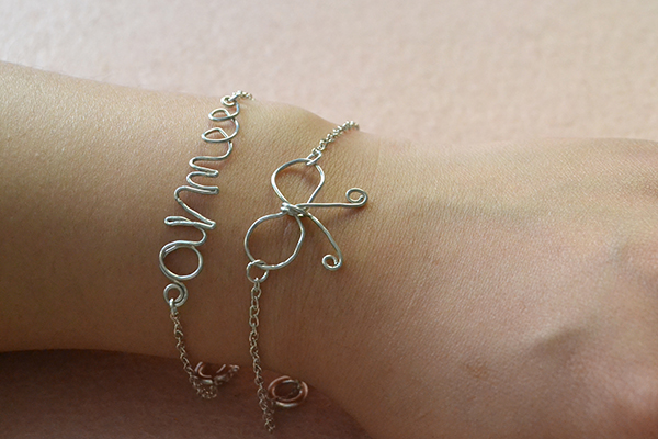 final look of the two personalized wire wrapped bracelets 