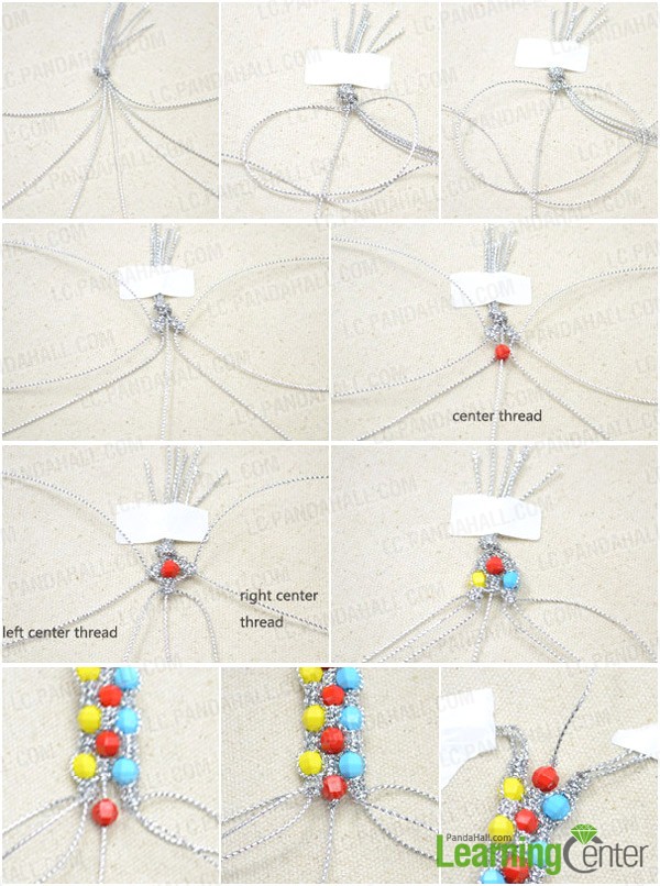 Step 1: Braid square knot macramé bracelet with beads