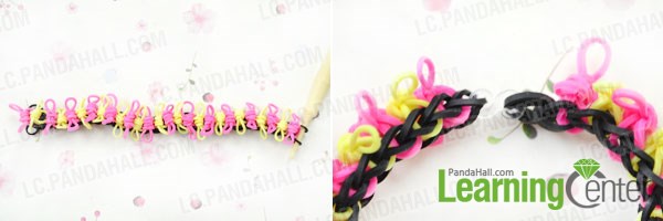 Attach bows to diy a rubber band bracelet