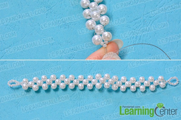 make the first pearl strand for the cuff beaded bracelet 