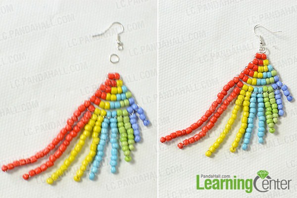 Add a jump ring and an earring hook to the beaded part.