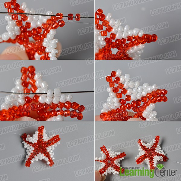 make the fourth part of the red seed beaded stitch starfish earrings